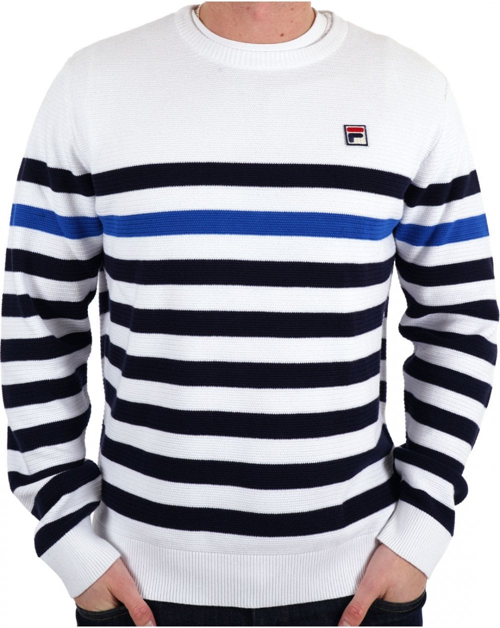 Fila Vintage Raku Crew Knit White / Navy / Sea Blue