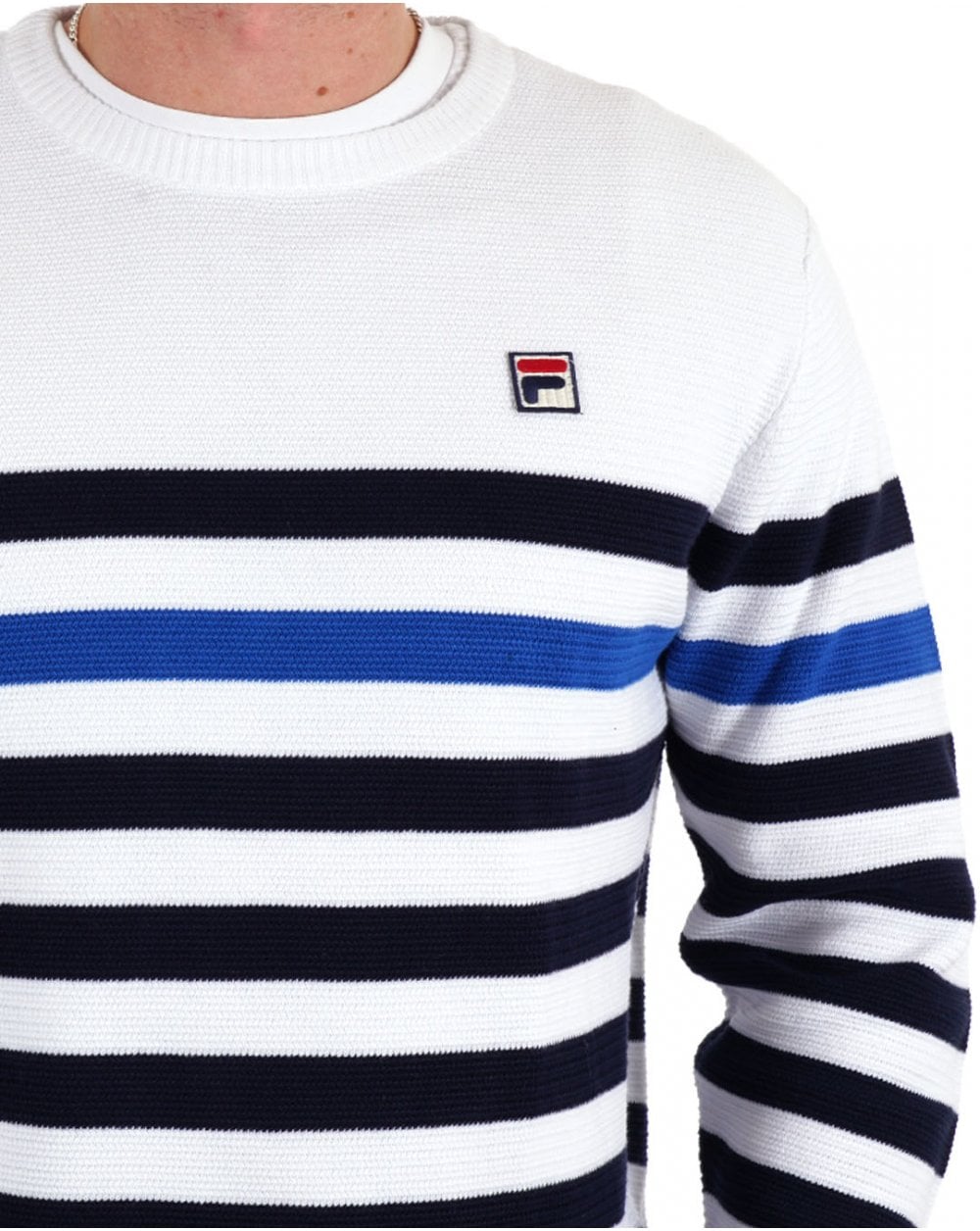 Fila Vintage Raku Crew Knit White / Navy / Sea Blue