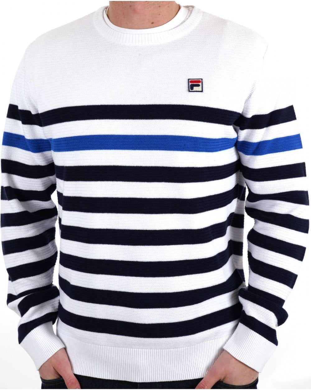 Fila Vintage Raku Crew Knit White / Navy / Sea Blue