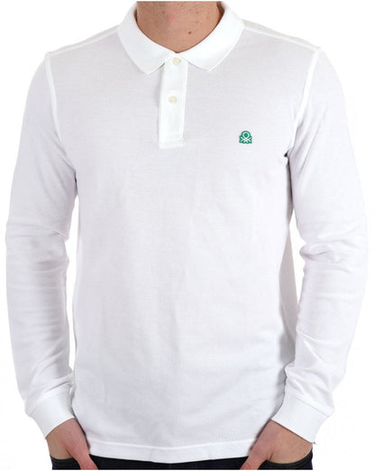 Benetton Langarm-Poloshirt Weiß