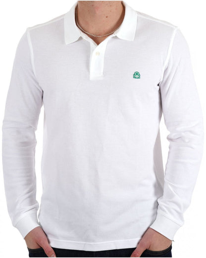 Benetton Langarm-Poloshirt Weiß