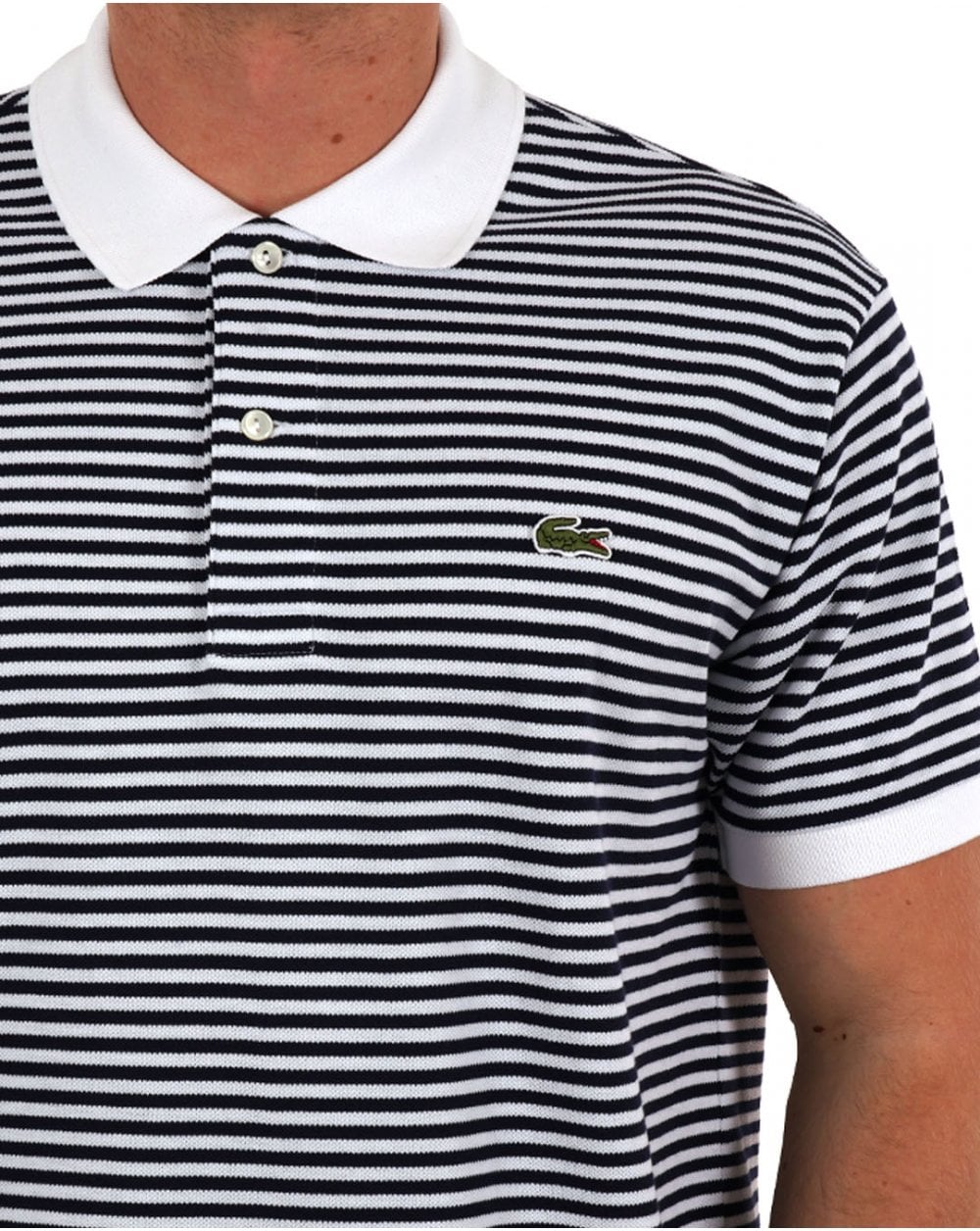 Lacoste Fine Stripe Polo Shirt White/Navy