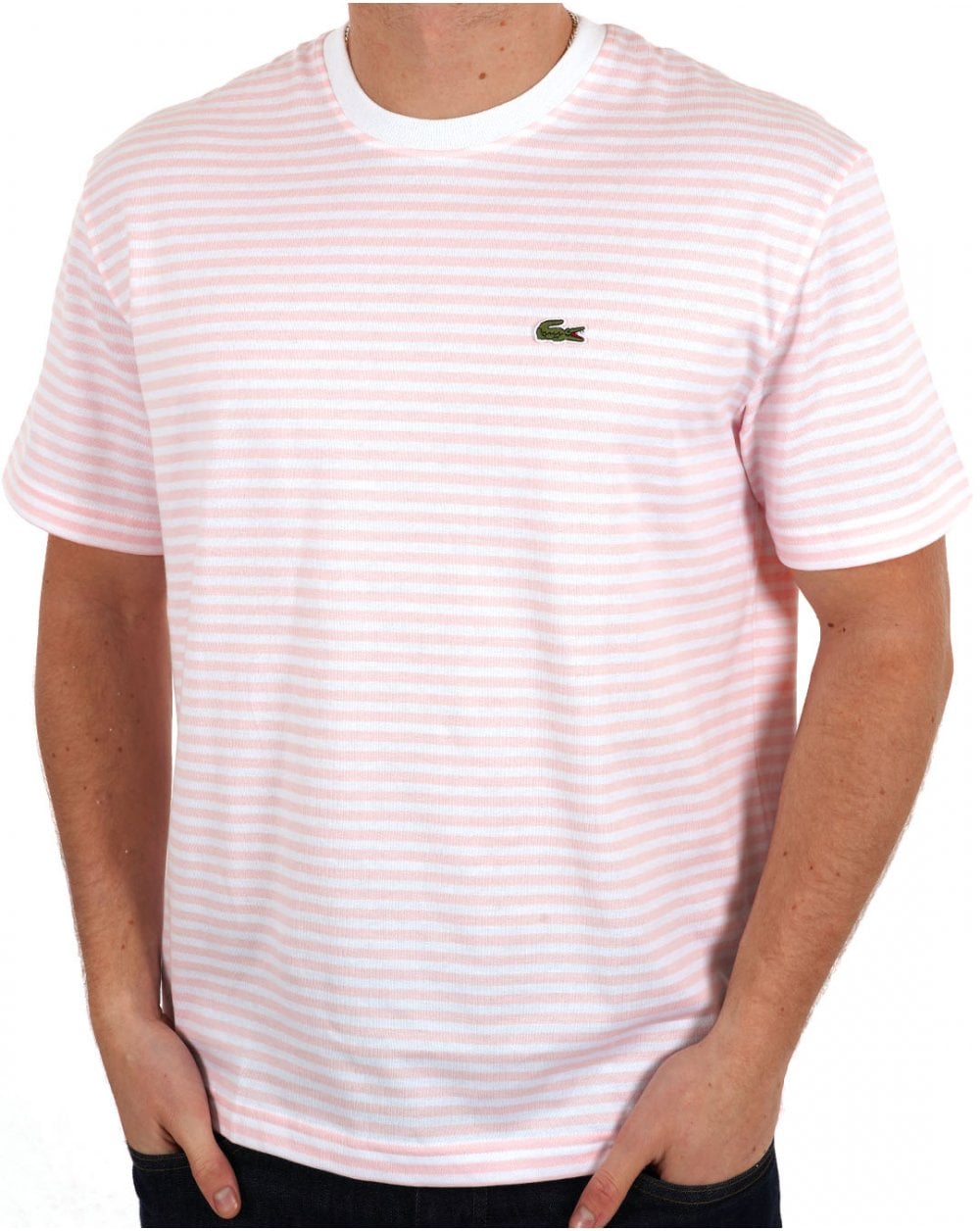Lacoste Gestreiftes T-Shirt Weiß Rosa
