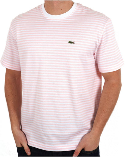 Lacoste Gestreiftes T-Shirt Weiß Rosa