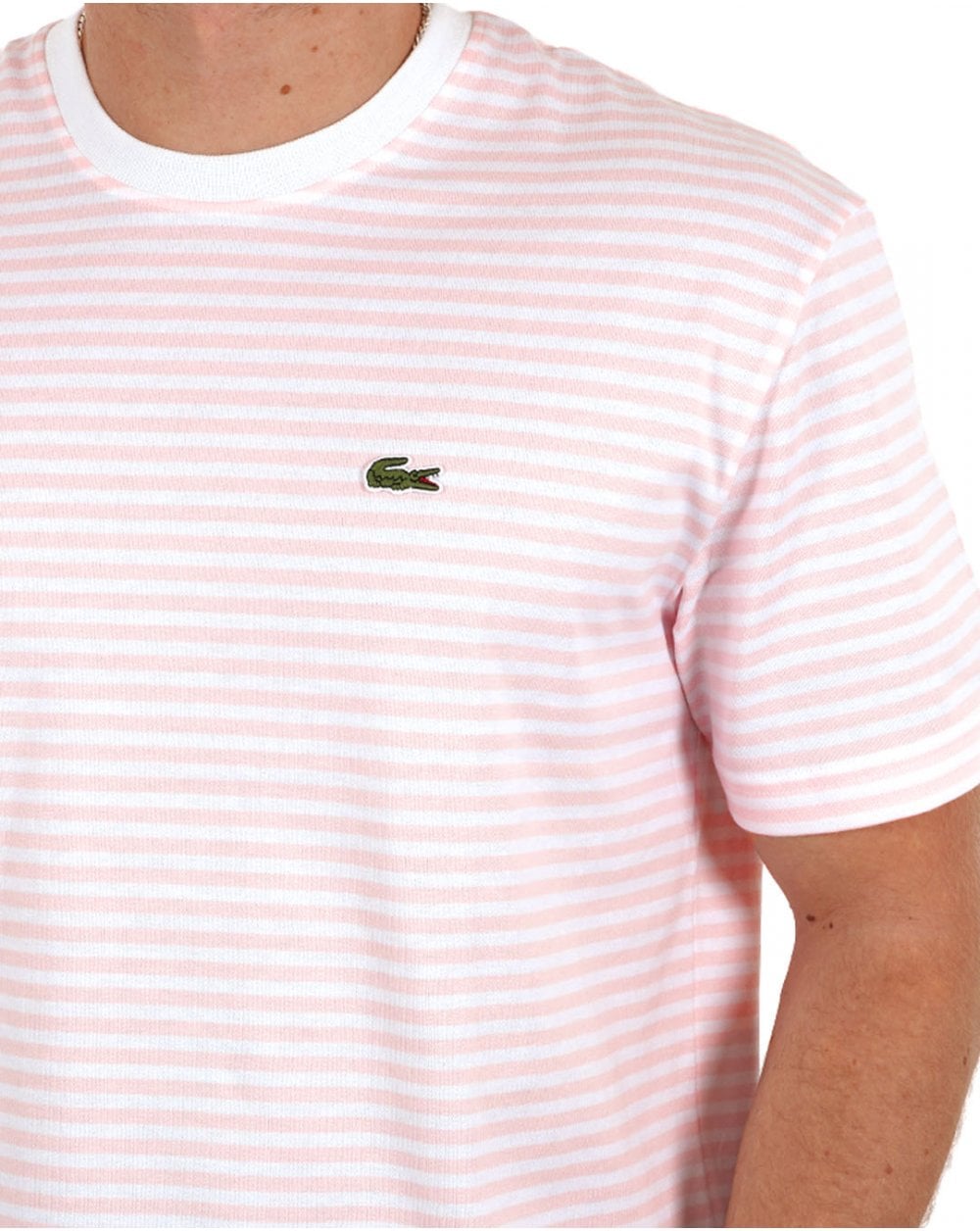 Lacoste Gestreiftes T-Shirt Weiß Rosa