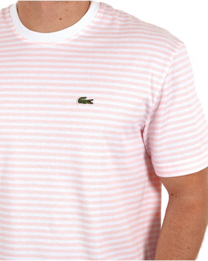 Lacoste Gestreiftes T-Shirt Weiß Rosa