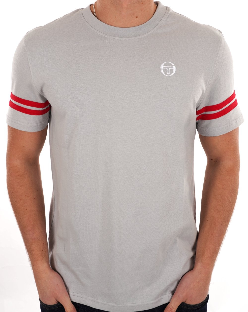 Sergio Tacchini 2-Streifen-T-Shirt Grau-Rot