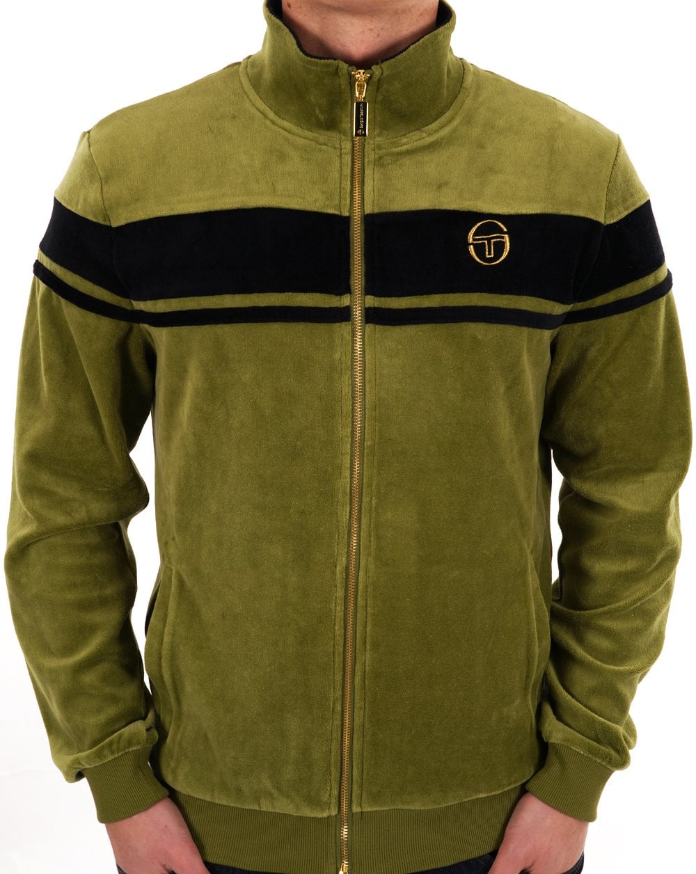 Sergio Tacchini Masters Velours-Trainingsjacke Khaki/Schwarz