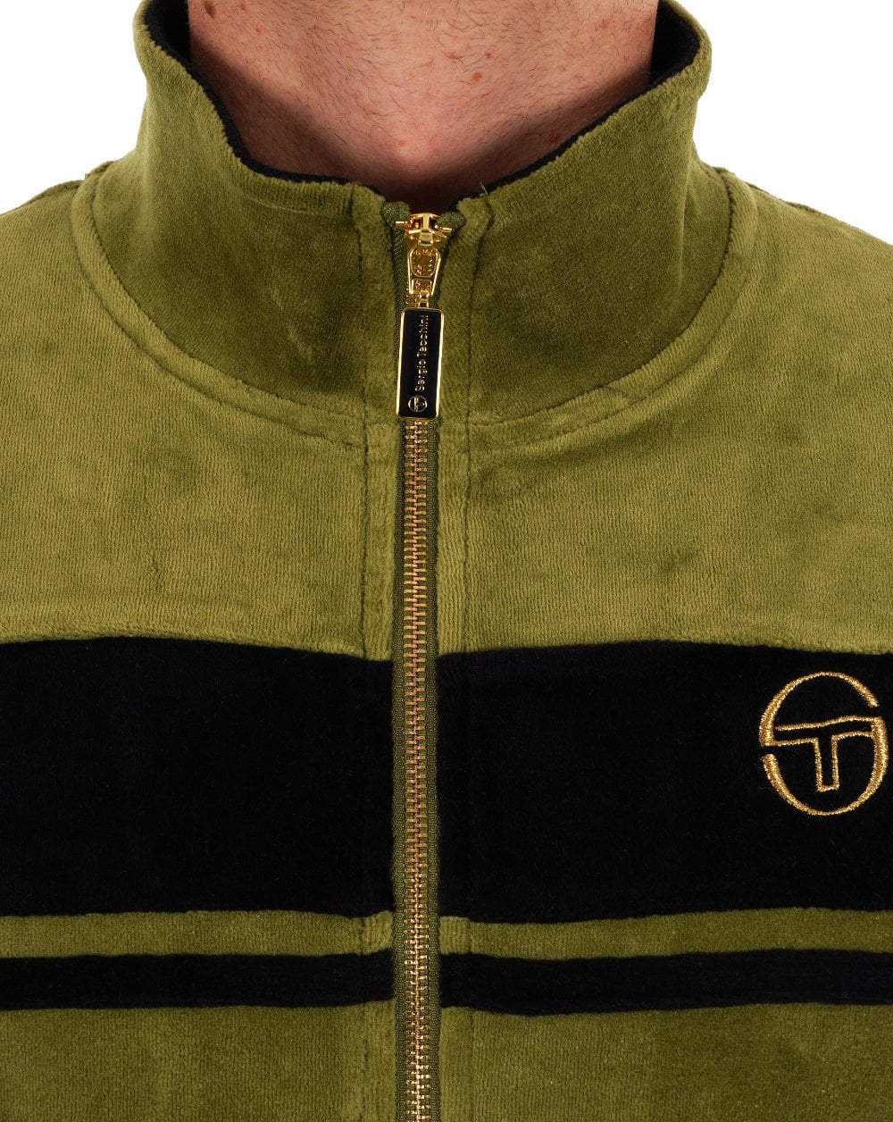 Sergio Tacchini Masters Velours-Trainingsjacke Khaki/Schwarz