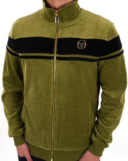 Sergio Tacchini Masters Velours-Trainingsjacke Khaki/Schwarz