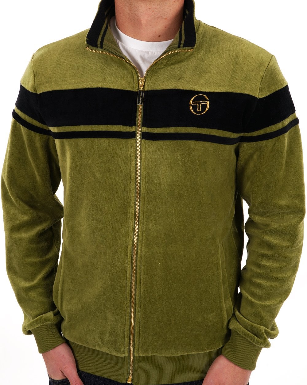 Sergio Tacchini Masters Velours-Trainingsjacke Khaki/Schwarz