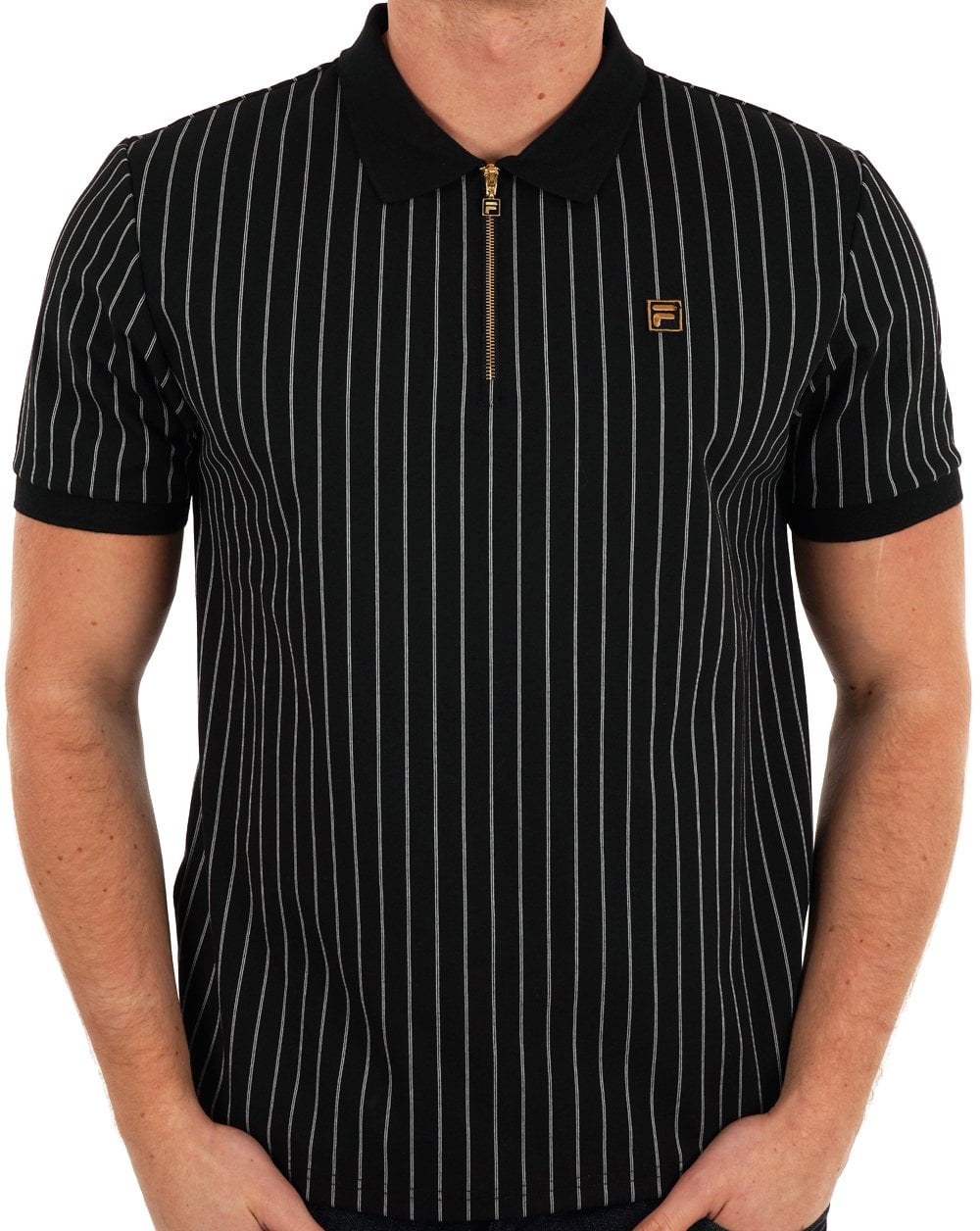 Fila Gold Patton Stripe Polo Schwarz/Reiher