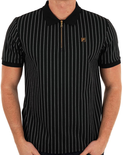 Fila Gold Patton Stripe Polo Schwarz/Reiher