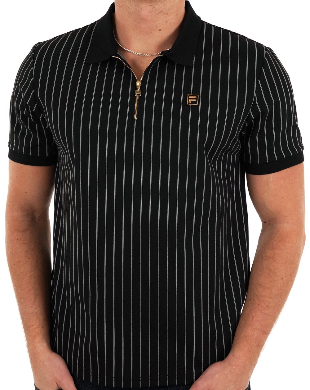 Fila Gold Patton Stripe Polo Schwarz/Reiher