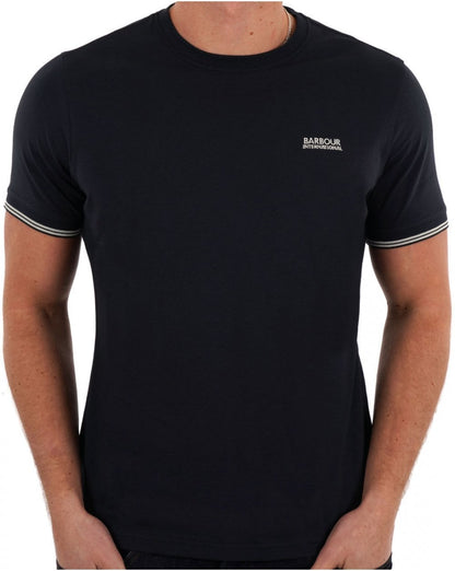 Barbour International – Philip – T-Shirt mit Manschetten und Zierstreifen in Marineblau