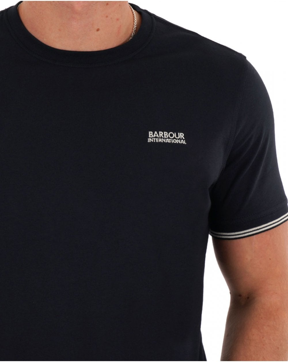 Barbour International – Philip – T-Shirt mit Manschetten und Zierstreifen in Marineblau