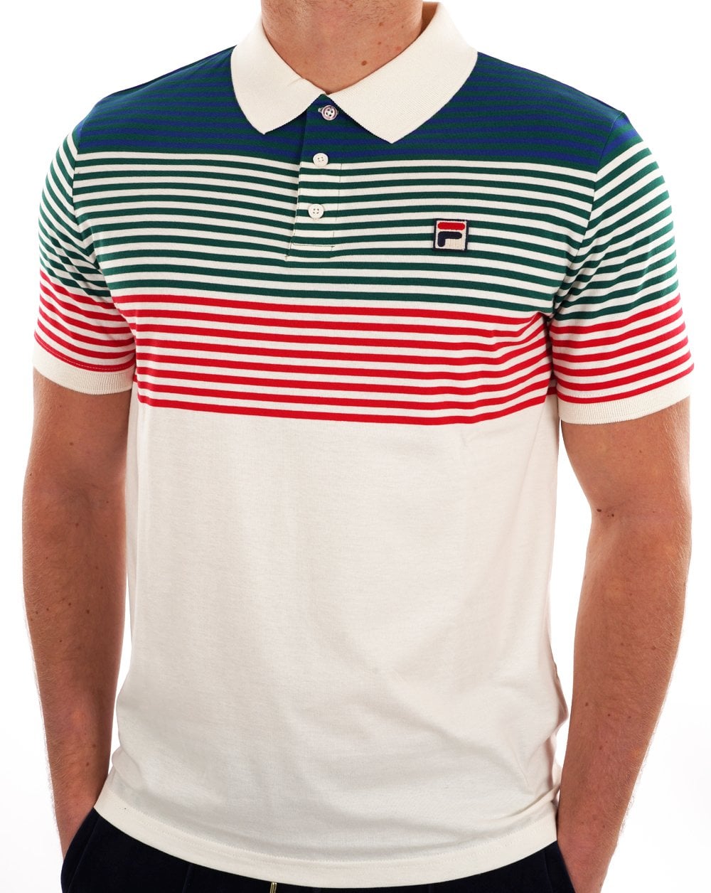Fila Vintage Talos Striped Polo Shirt Off White