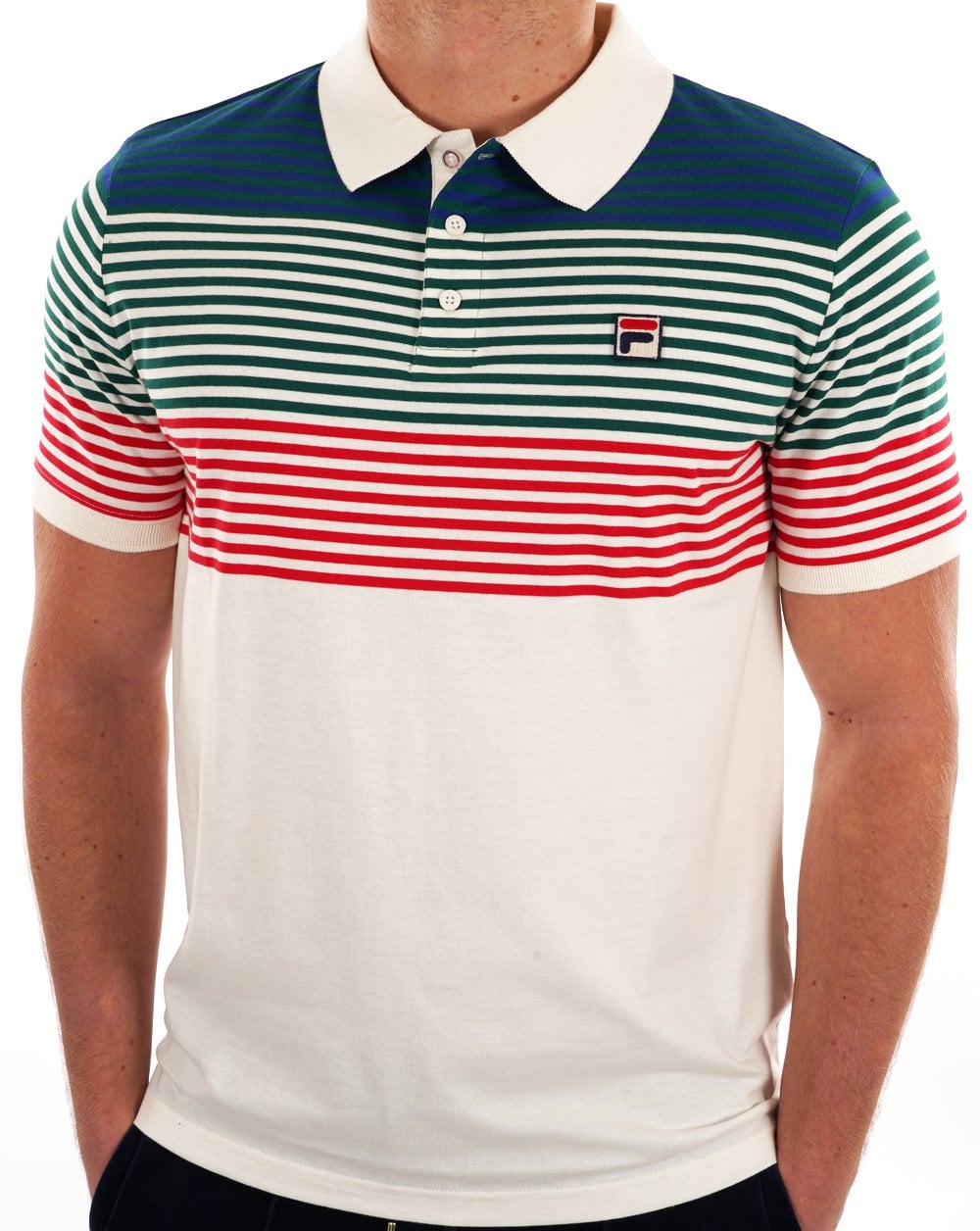 Fila Vintage Talos Gestreiftes Poloshirt Off White