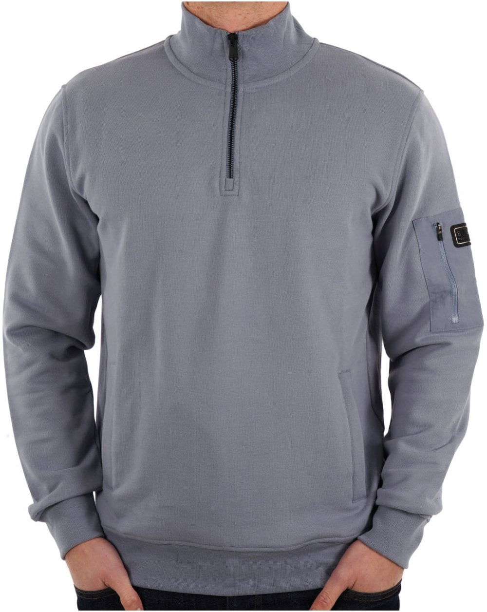 Barbour International – Ewan – Sweatshirt mit halbem Reißverschluss und Trichterhalsausschnitt, verwaschenes Blau