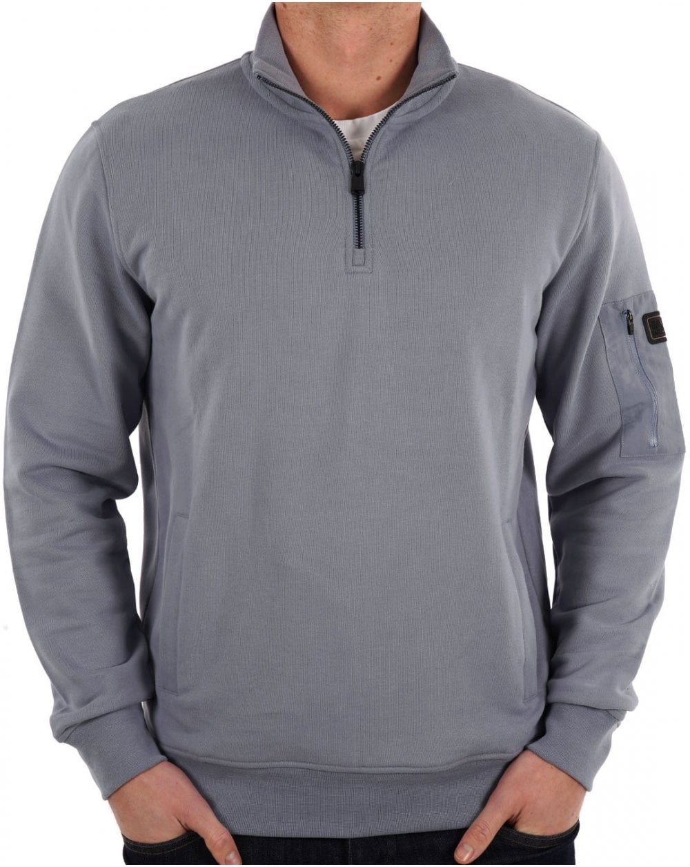 Barbour International – Ewan – Sweatshirt mit halbem Reißverschluss und Trichterhalsausschnitt, verwaschenes Blau