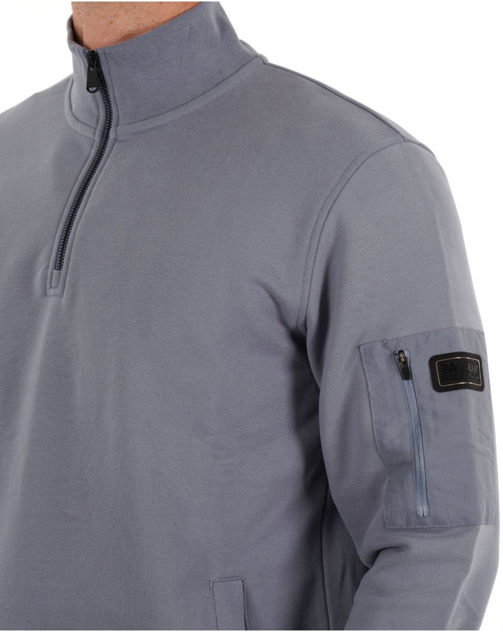 Barbour International – Ewan – Sweatshirt mit halbem Reißverschluss und Trichterhalsausschnitt, verwaschenes Blau