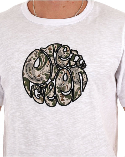 Pretty Green – T-Shirt mit Aquarell-Paisley-Applikation und Logo, Weiß