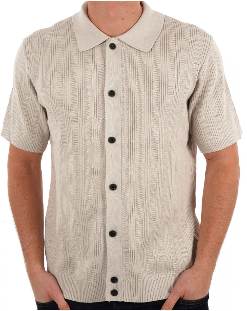 Pretty Green Barker Kurzarm-Strickhemd Stone