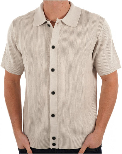 Pretty Green Barker Kurzarm-Strickhemd Stone