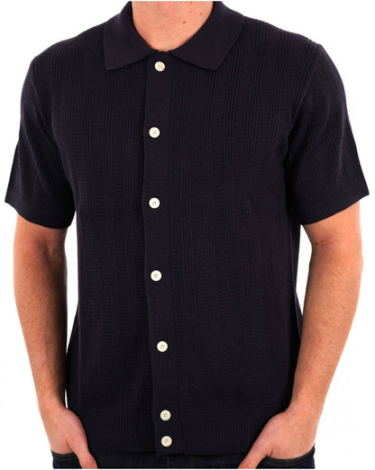 Pretty Green Barker Kurzarm-Strickhemd, Marineblau