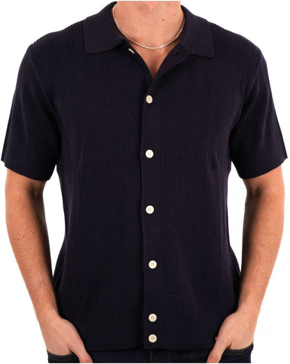 Pretty Green Barker Kurzarm-Strickhemd, Marineblau