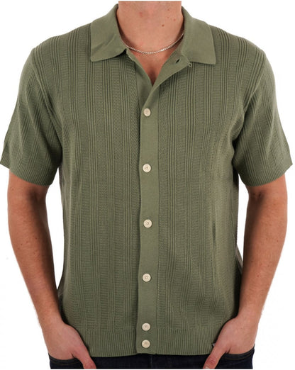 Pretty Green Barker SS Strickhemd Grün