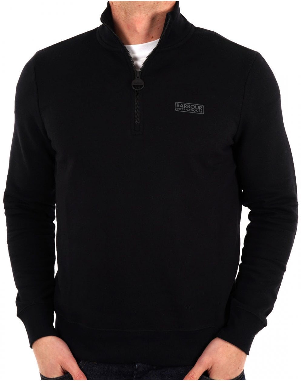 Barbour International Essential Half Zip Sweatshirt Schwarz/Zinn