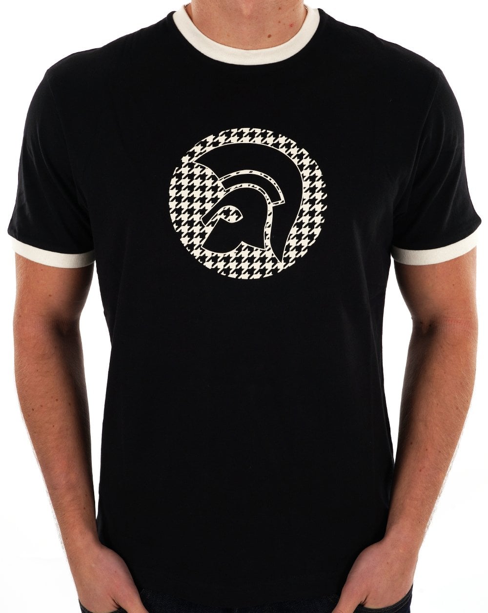 Trojan – T-Shirt mit Hahnentritt-Logo in Schwarz