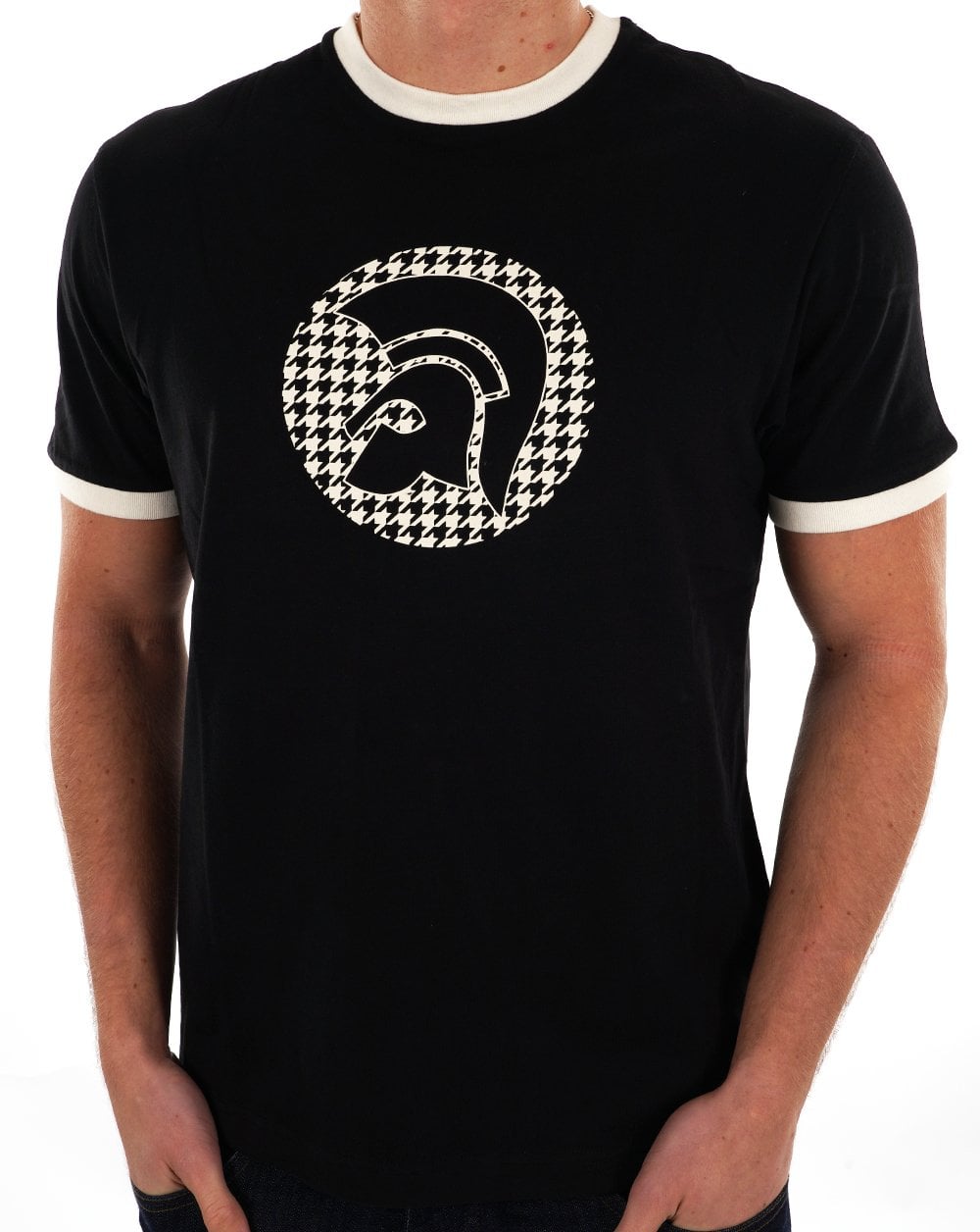 Trojan – T-Shirt mit Hahnentritt-Logo in Schwarz