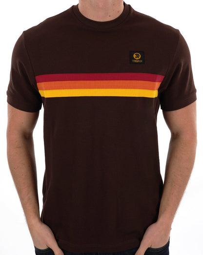 Trojan Retro-Streifen-Piqué-T-Shirt Schokolade
