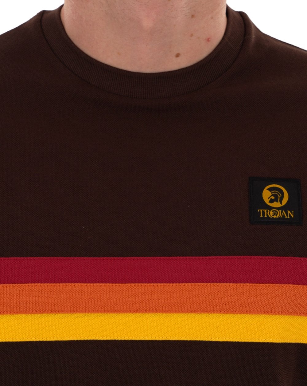 Trojan Retro-Streifen-Piqué-T-Shirt Schokolade