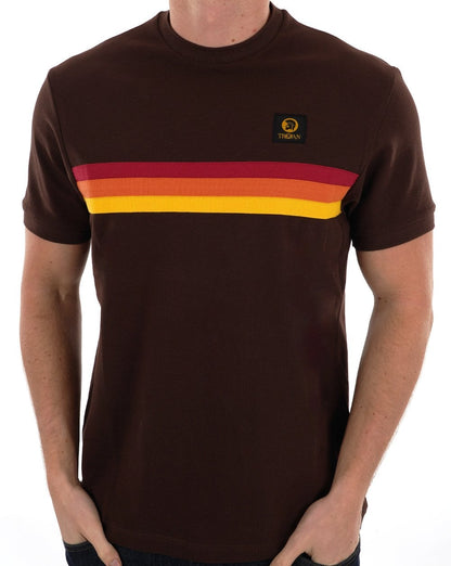 Trojan Retro-Streifen-Piqué-T-Shirt Schokolade