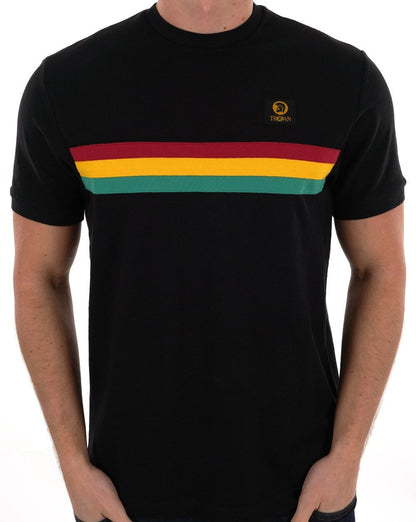 Trojan Retro-Streifen-Piqué-T-Shirt Schwarz