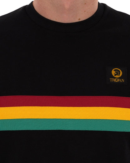 Trojan Retro-Streifen-Piqué-T-Shirt Schwarz