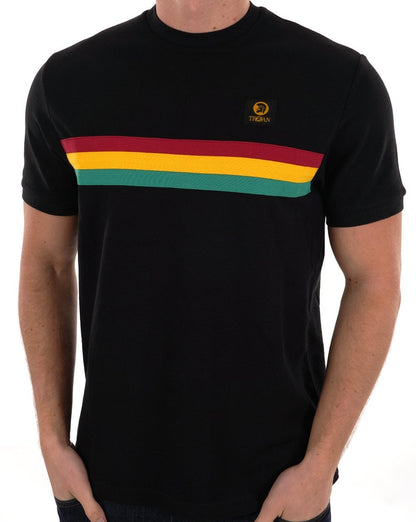 Trojan Retro-Streifen-Piqué-T-Shirt Schwarz