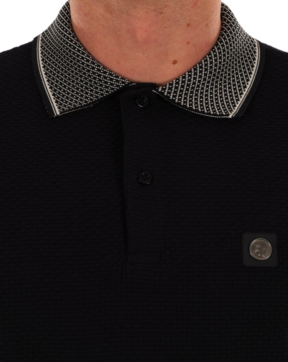 Trojan Poloshirt mit Jacquard-Kragen in Schwarz