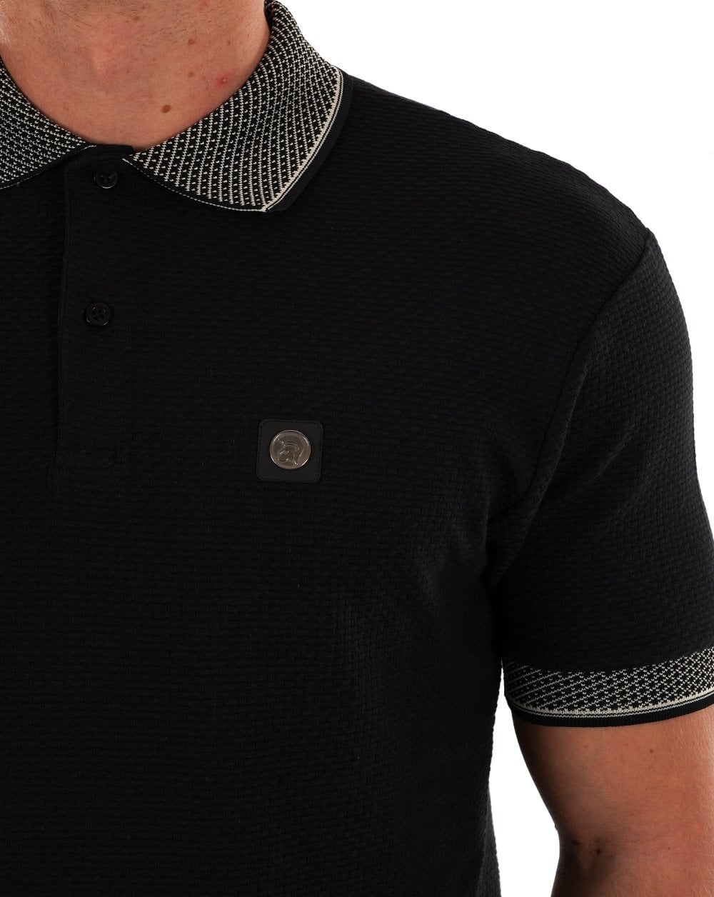 Trojan Poloshirt mit Jacquard-Kragen in Schwarz