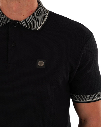 Trojan Poloshirt mit Jacquard-Kragen in Schwarz