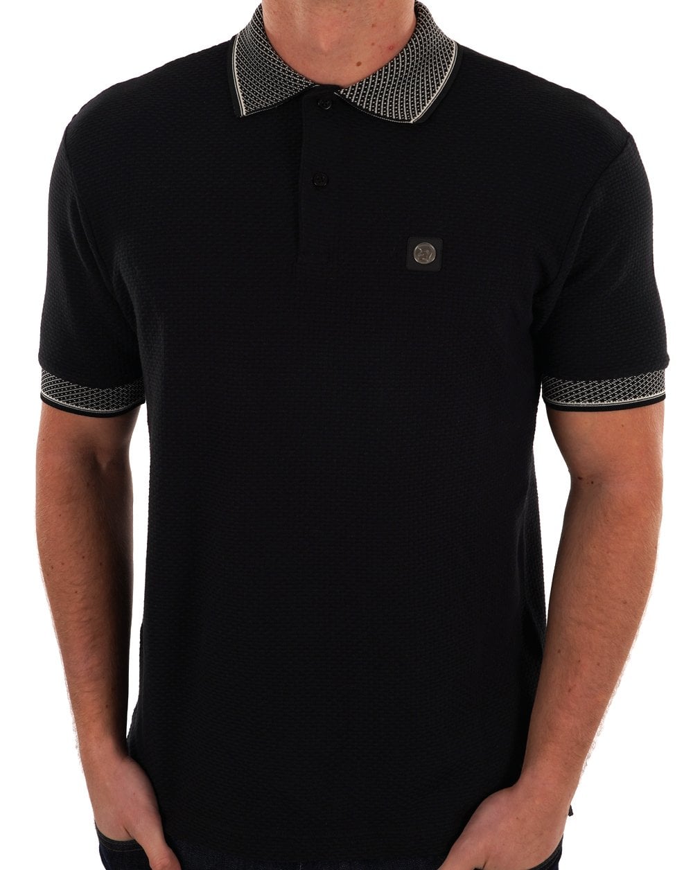 Trojan Poloshirt mit Jacquard-Kragen in Schwarz