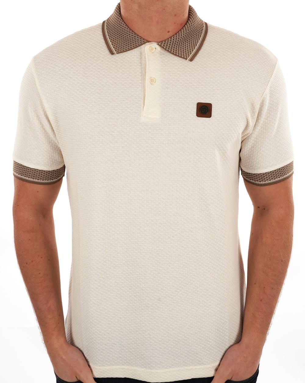 Poloshirt mit Trojan-Jacquardkragen Ecru
