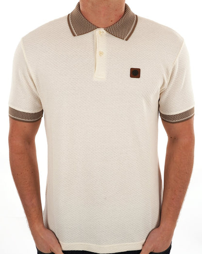 Poloshirt mit Trojan-Jacquardkragen Ecru