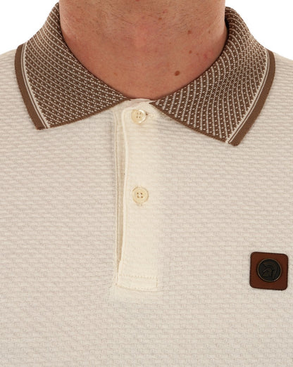 Poloshirt mit Trojan-Jacquardkragen Ecru