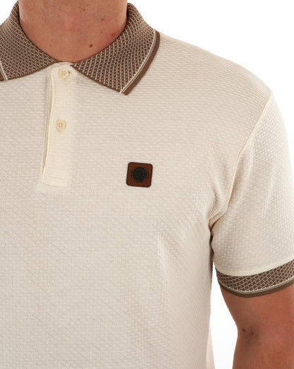 Poloshirt mit Trojan-Jacquardkragen Ecru