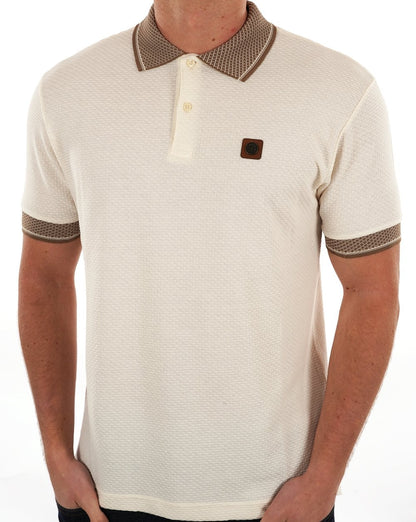 Poloshirt mit Trojan-Jacquardkragen Ecru