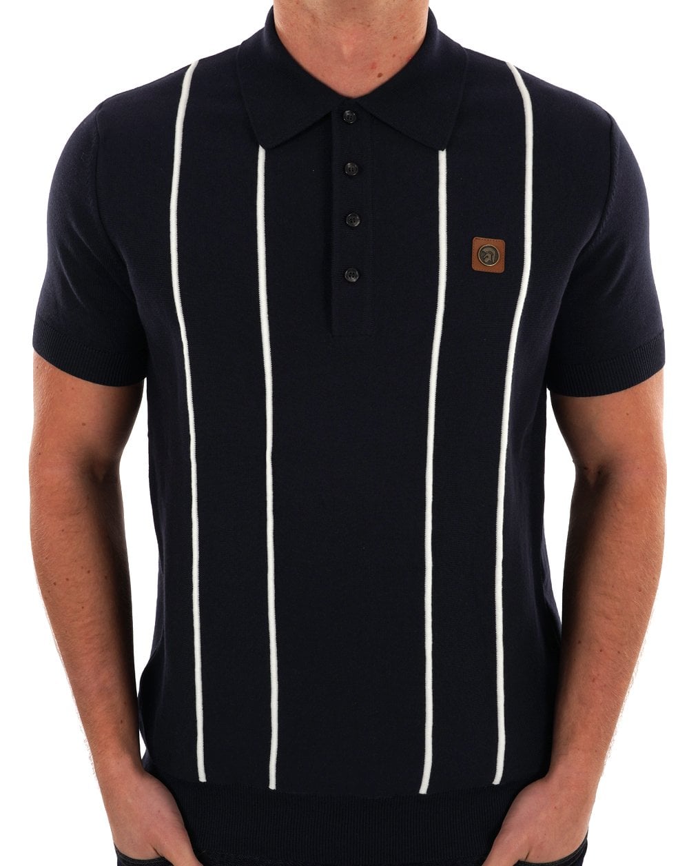 Trojan – Feinstrick-Poloshirt mit erhabenen Streifen in Marineblau